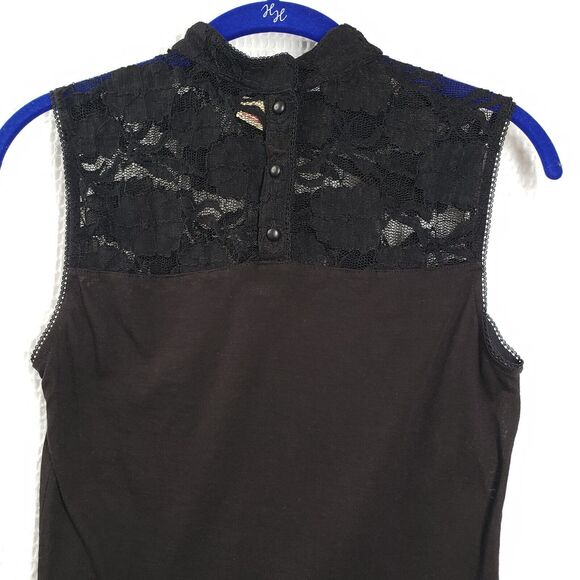 Vintage Beau Bois Sleeveless Top Womens Medium Black Mock Neck Y2K Lace Goth - Picture 7 of 11